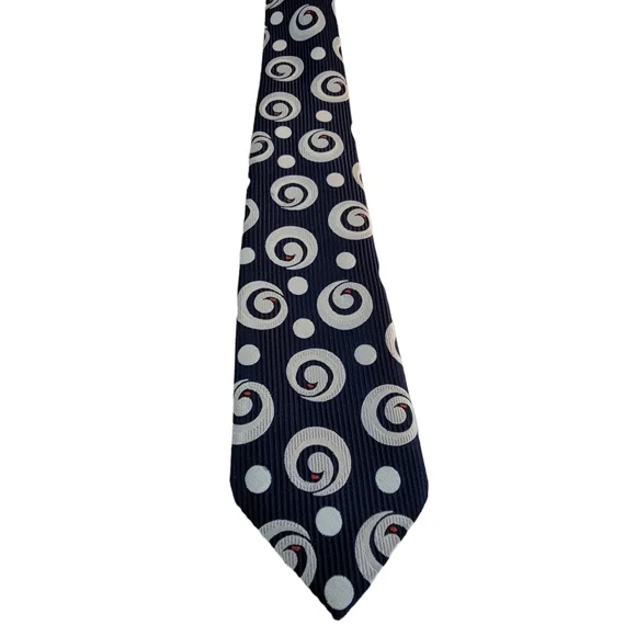 Sears The Men's Store Abstract Spiral Circle Pattern Blue/White Men's Tie - Picture 3 of 10